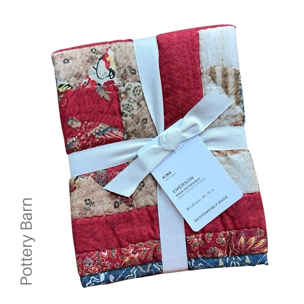 NWT | POTTERY BARN KING SIZE EMERSON HAND QUILTED COTTON REVERSIBLE SHAM